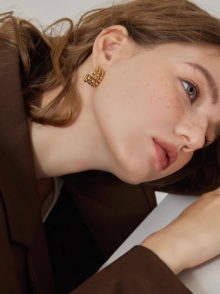 Gold Beaded Hoop Earrings