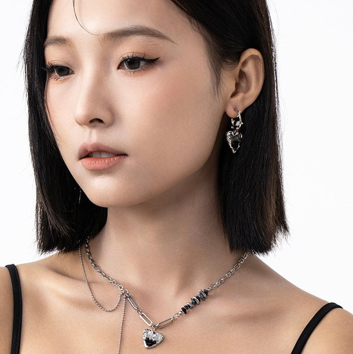 Black Crystal Heart Earrings - Nonstop Jewel