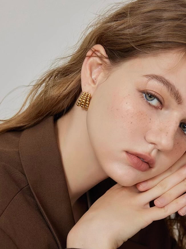 Gold Beaded Hoop Earrings