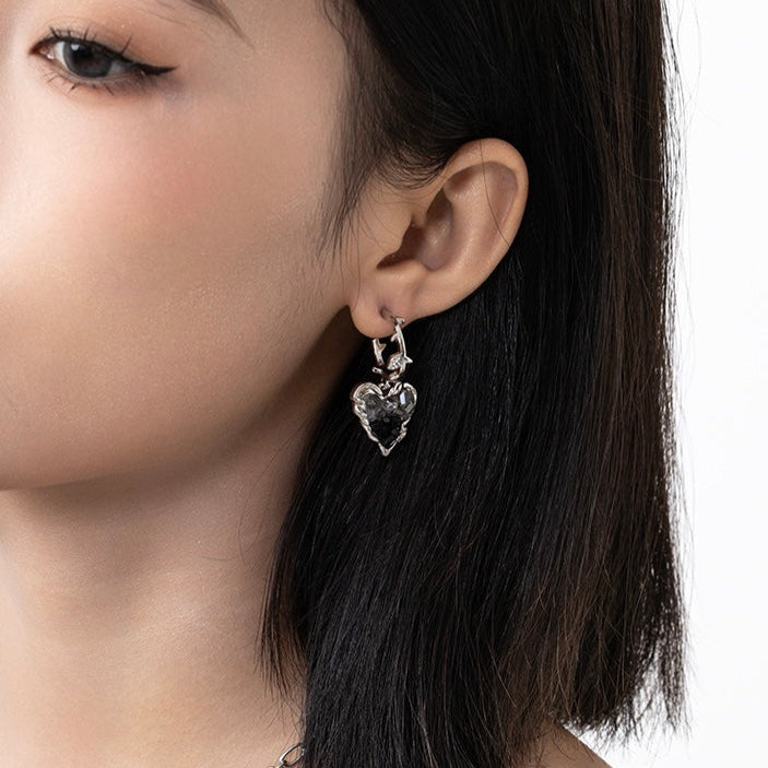 Black Crystal Heart Earrings - Nonstop Jewel