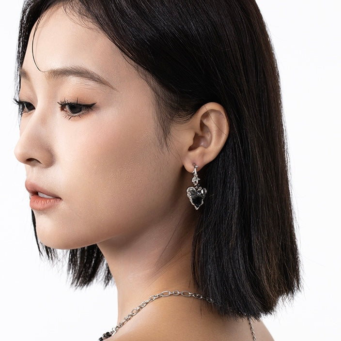 Black Crystal Heart Earrings - Nonstop Jewel