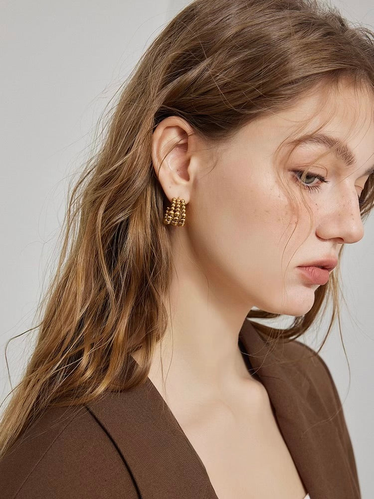 Gold Beaded Hoop Earrings