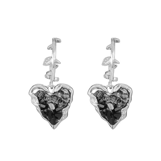 Black Crystal Heart Earrings - Nonstop Jewel 