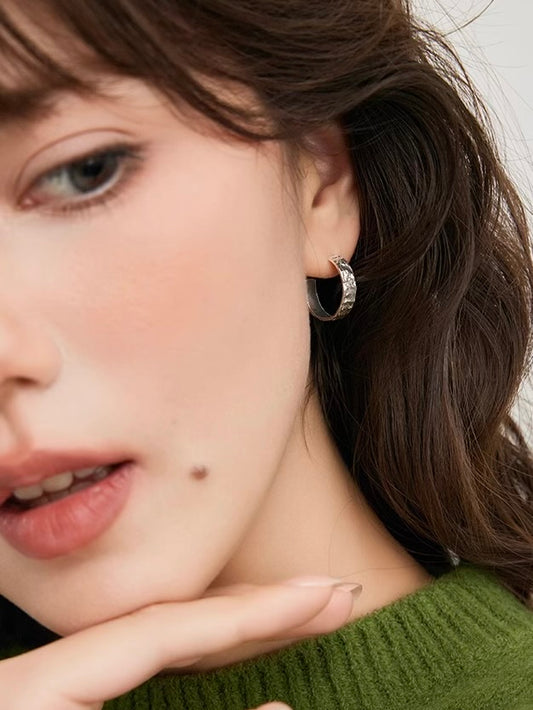 Textured Silver Hoop Earrings