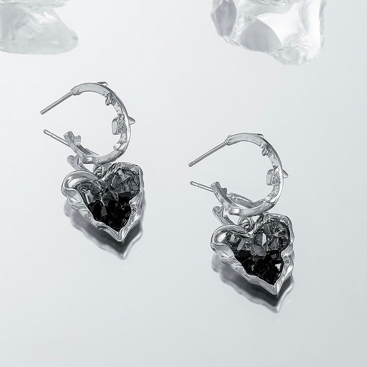 Black Crystal Heart Earrings - Nonstop Jewel 